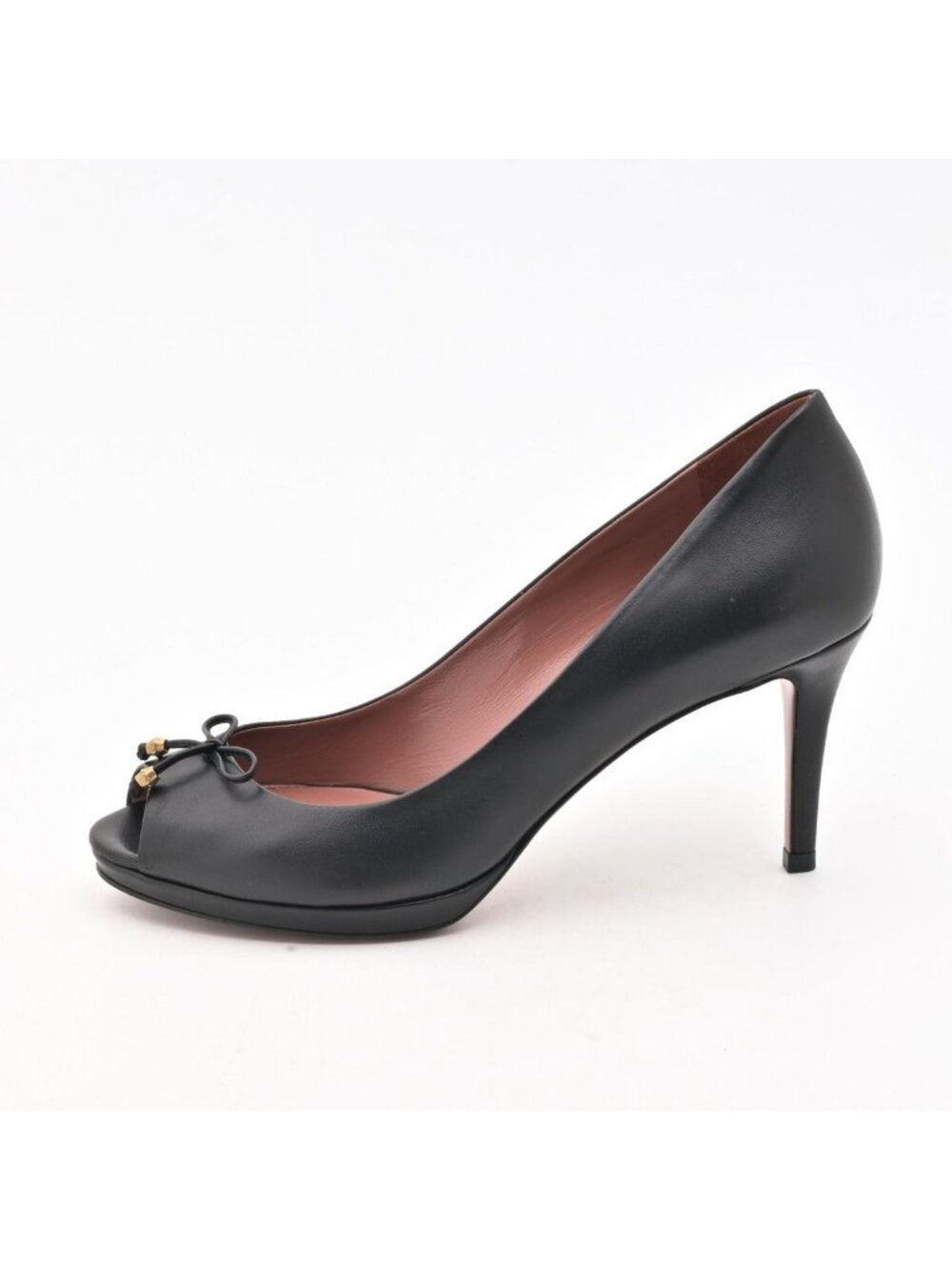Gucci Pumps Black Ribbon Open Toe Leather Heel